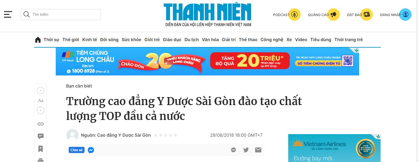 Báo thanh niên nói về trường cao đẳng y dược sài gòn